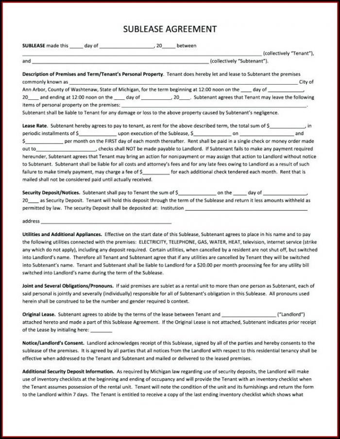 Apartment Sublet Lease Template Apartment Sublet Lease Template