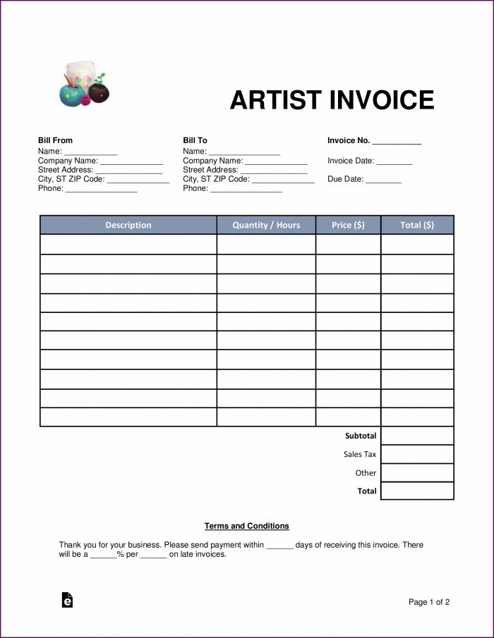 Artist Invoice Template Word Artist Invoice Template Word
