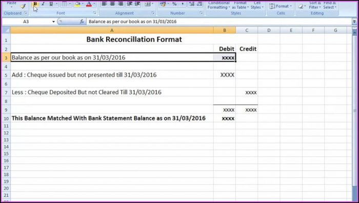 Bank Reconciliation Format Excel Bank Reconciliation Format Excel