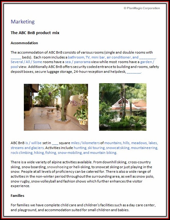 Bed And Breakfast Business Plan Examples Bed And Breakfast Business Plan Examples