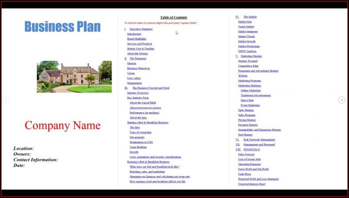 Bed And Breakfast Business Plan Template Bed And Breakfast Business Plan Template