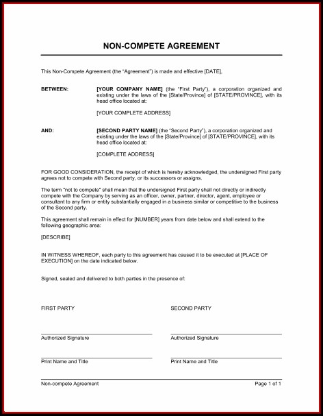 Business Non Compete Agreement Template Business Non Compete Agreement Template