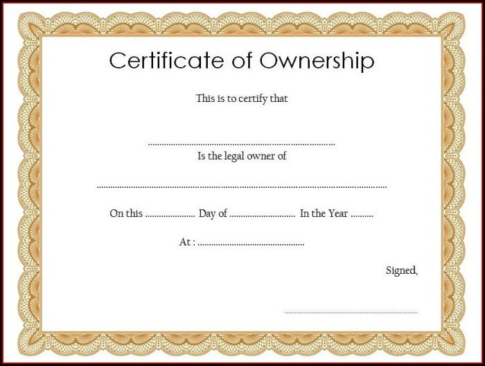 Certificate Of Stock Ownership Template Certificate Of Stock Ownership Template