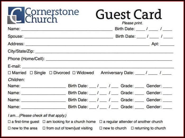 Church Guest Card Template Church Guest Card Template