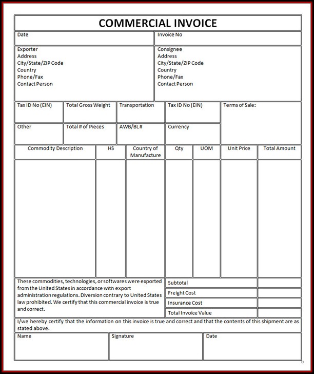 Commercial Invoice Template Excel Free Download Commercial Invoice Template Excel Free Download