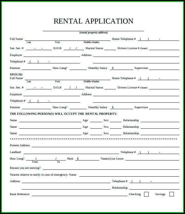 Free Printable Simple Rental Application Form Free Printable Simple Rental Application Form
