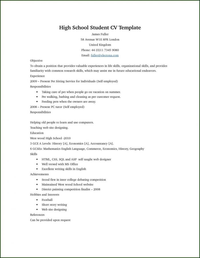 Free Resume Templates For High School Students Free Resume Templates For High School Students