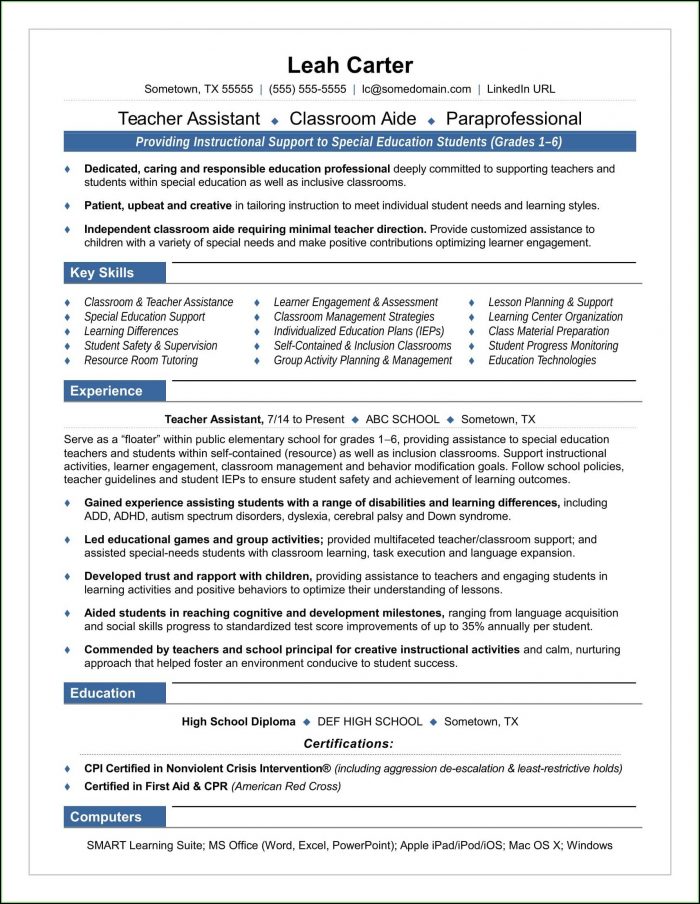 Free Resume Templates For Teacher Assistants Free Resume Templates For Teacher Assistants