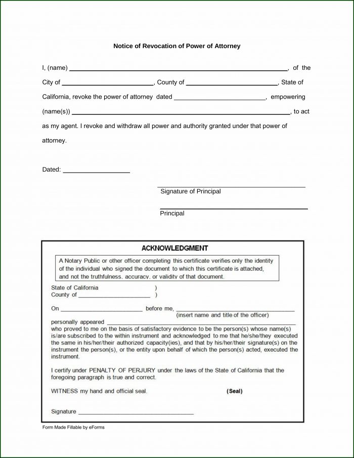 Free Revocation Of Power Of Attorney Form California Free Revocation Of Power Of Attorney Form California