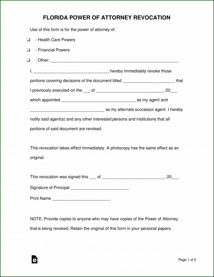 Free Revocation Of Power Of Attorney Form Florida Free Revocation Of Power Of Attorney Form Florida