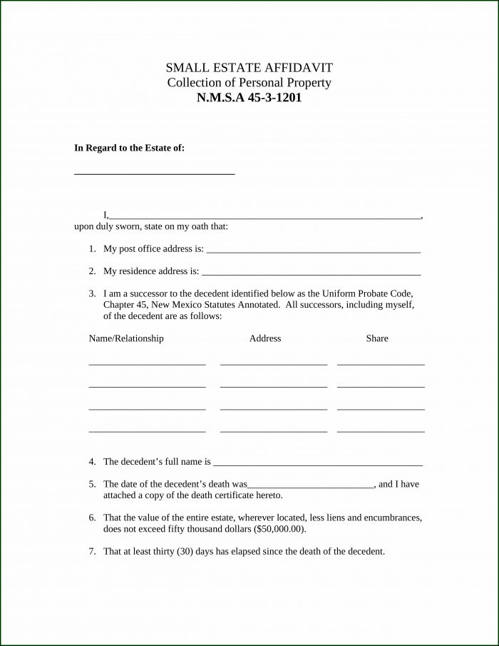Free Small Estate Affidavit Form New Mexico Free Small Estate Affidavit Form New Mexico