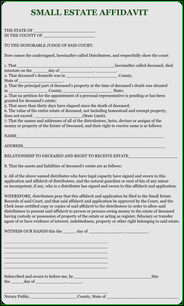 Free Small Estate Affidavit Form Free Small Estate Affidavit Form