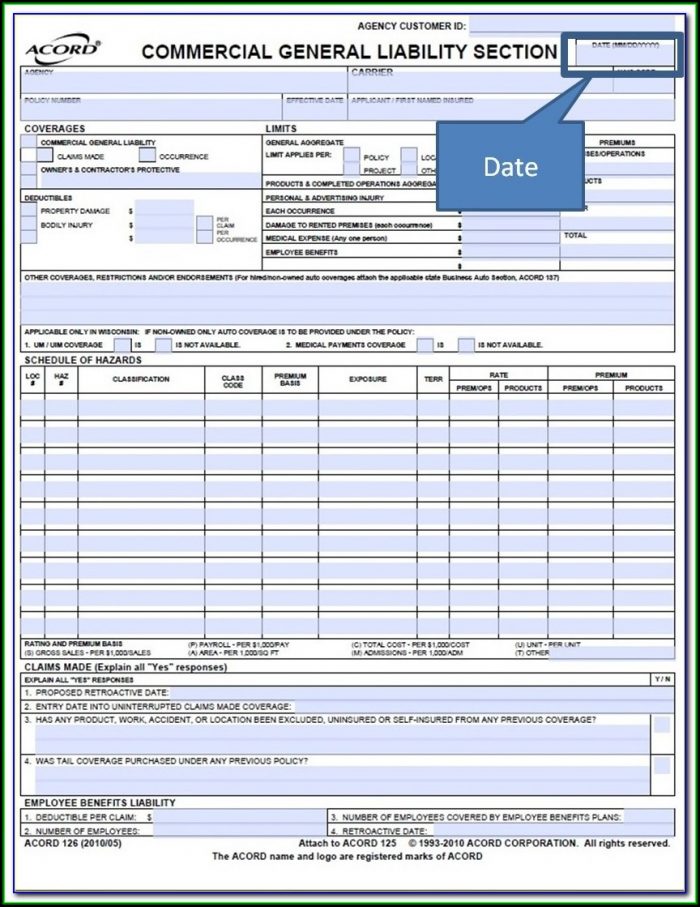 General Liability Acord Form 125 General Liability Acord Form 125
