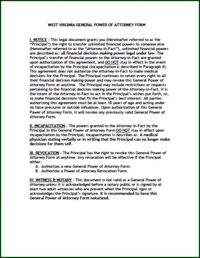 General Power Of Attorney Form Wv General Power Of Attorney Form Wv