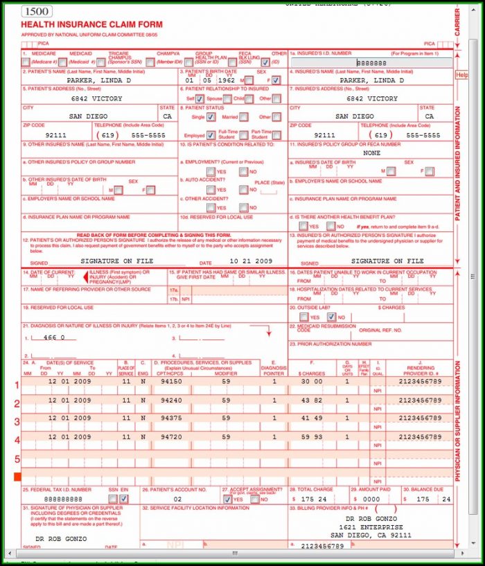 Hcfa 1500 Claim Form Sample Hcfa 1500 Claim Form Sample
