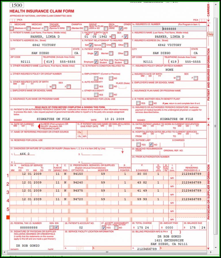 Hcfa 1500 Claim Form Sample - Form : Resume Examples #XY1qng9KmZ