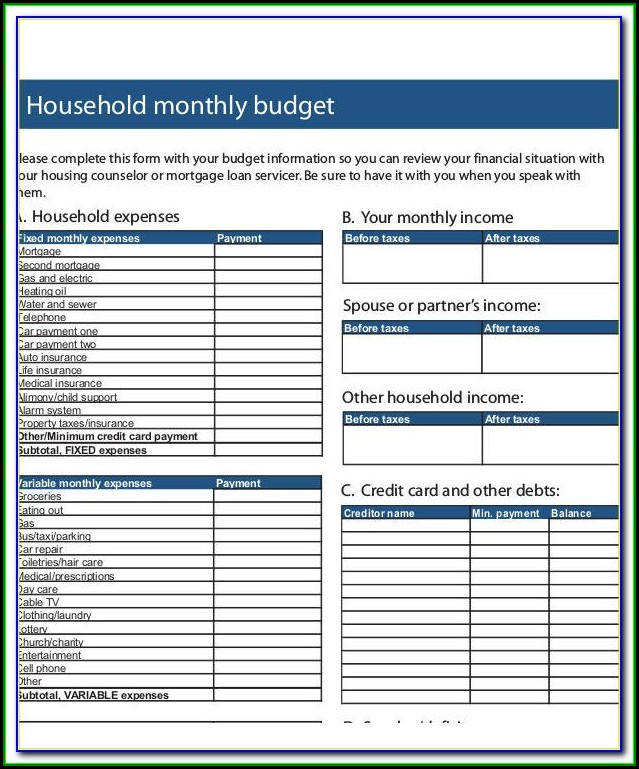 Household Budget Forms To Print Household Budget Forms To Print