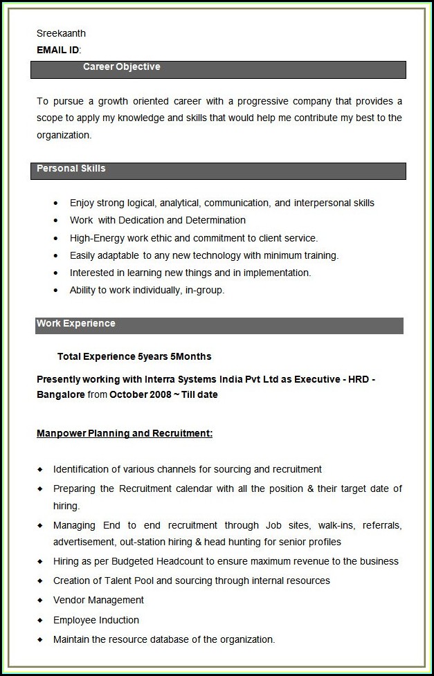 Hr Resume Format In Word India Hr Resume Format In Word India