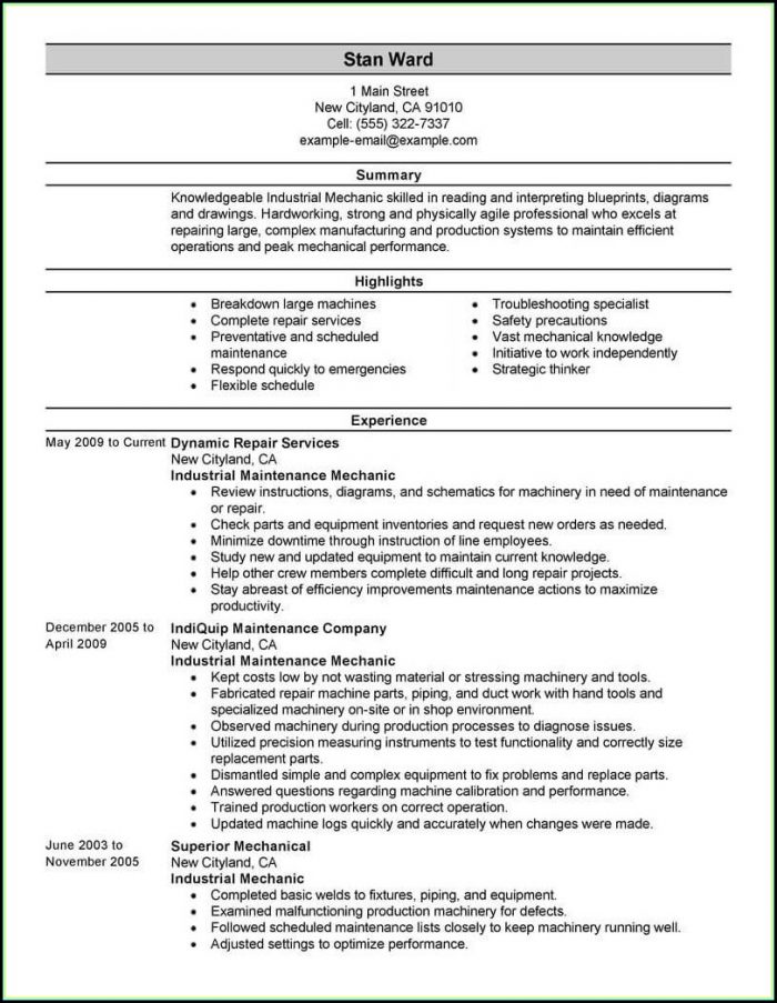 Industrial Maintenance Resume Format Industrial Maintenance Resume Format