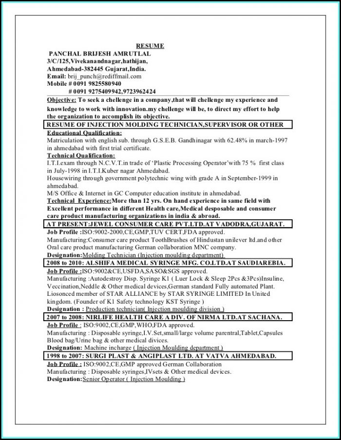 Injection Molding Process Technician Resume Injection Molding Process Technician Resume