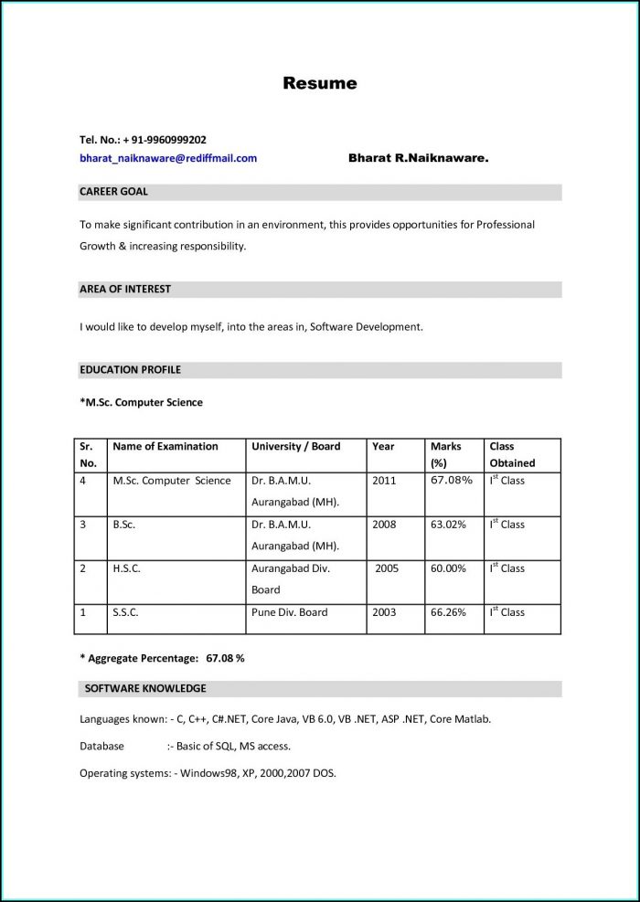 Job Resume Format Pdf For Freshers Job Resume Format Pdf For Freshers
