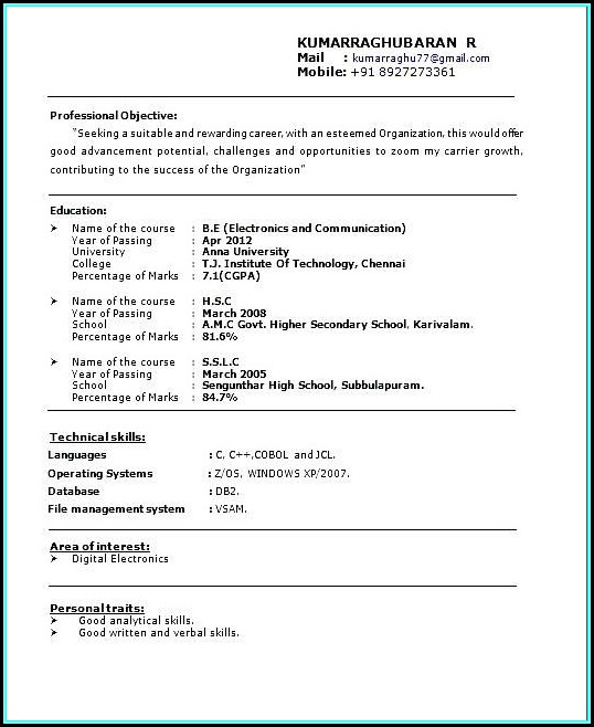 Job Resume Samples For Freshers Job Resume Samples For Freshers