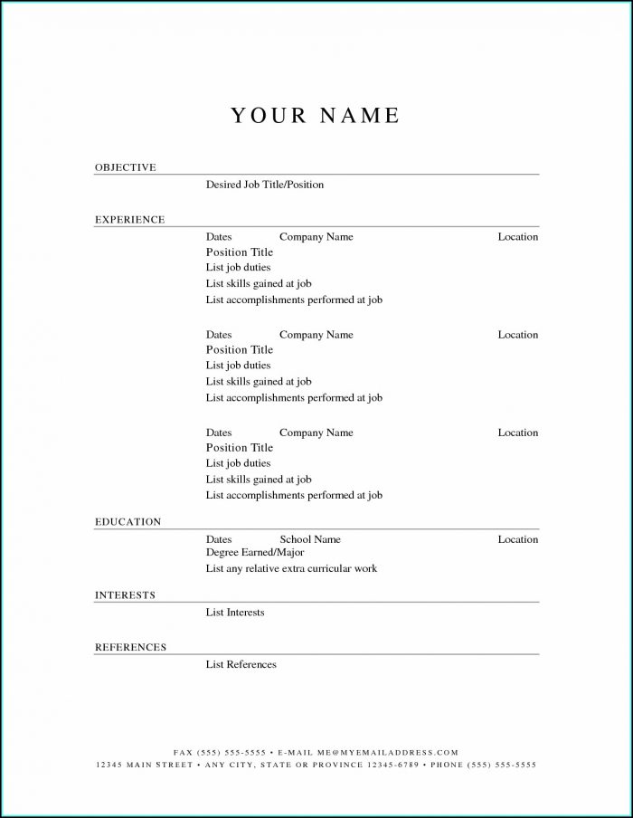 Job Resume Template Printable Job Resume Template Printable