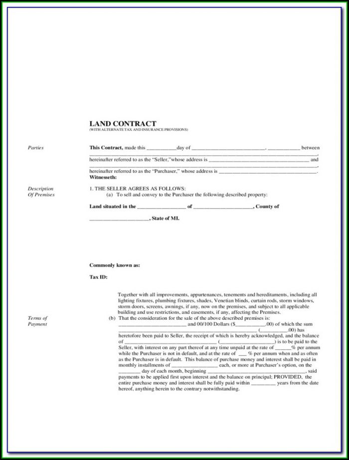 Land Contract Example Michigan Land Contract Example Michigan