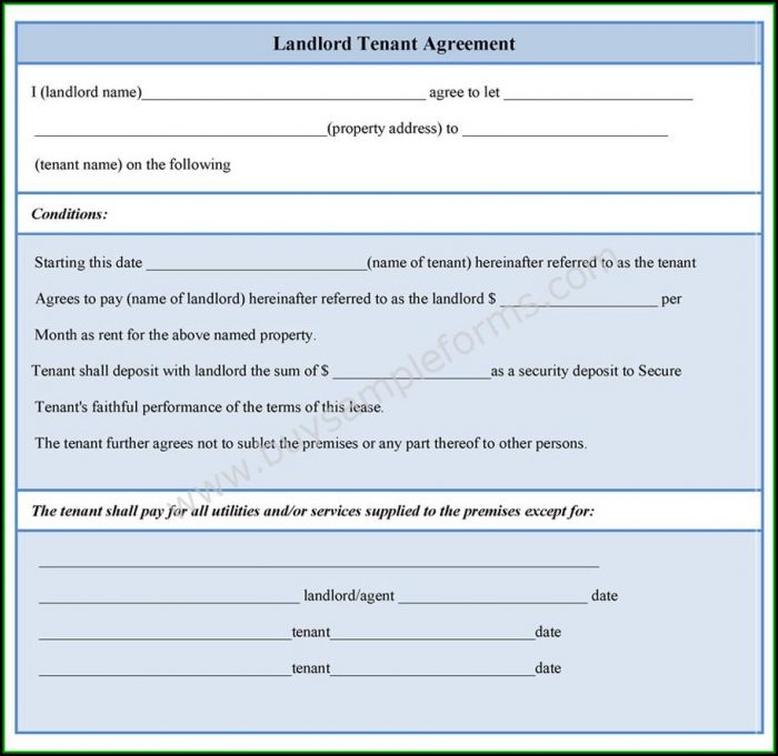 Landlord Tenant Agreement Form Sample Landlord Tenant Agreement Form Sample