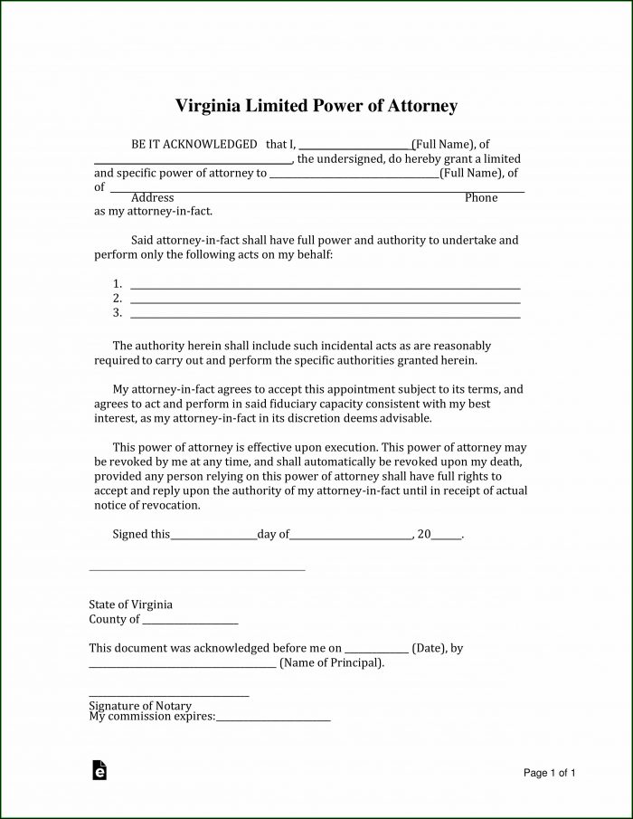 Limited Power Of Attorney Form Virginia Free Limited Power Of Attorney Form Virginia Free