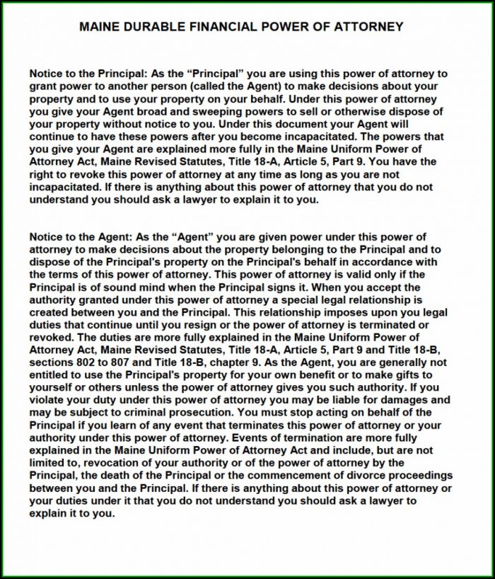 Maine Durable Power Of Attorney Form Maine Durable Power Of Attorney Form