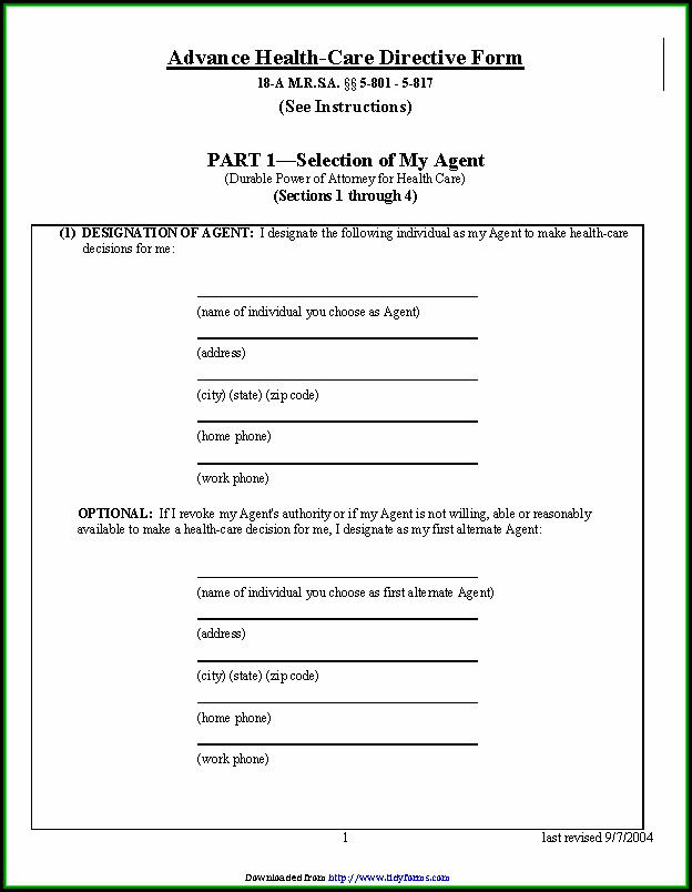 Maine Health Care Power Of Attorney Form Maine Health Care Power Of Attorney Form