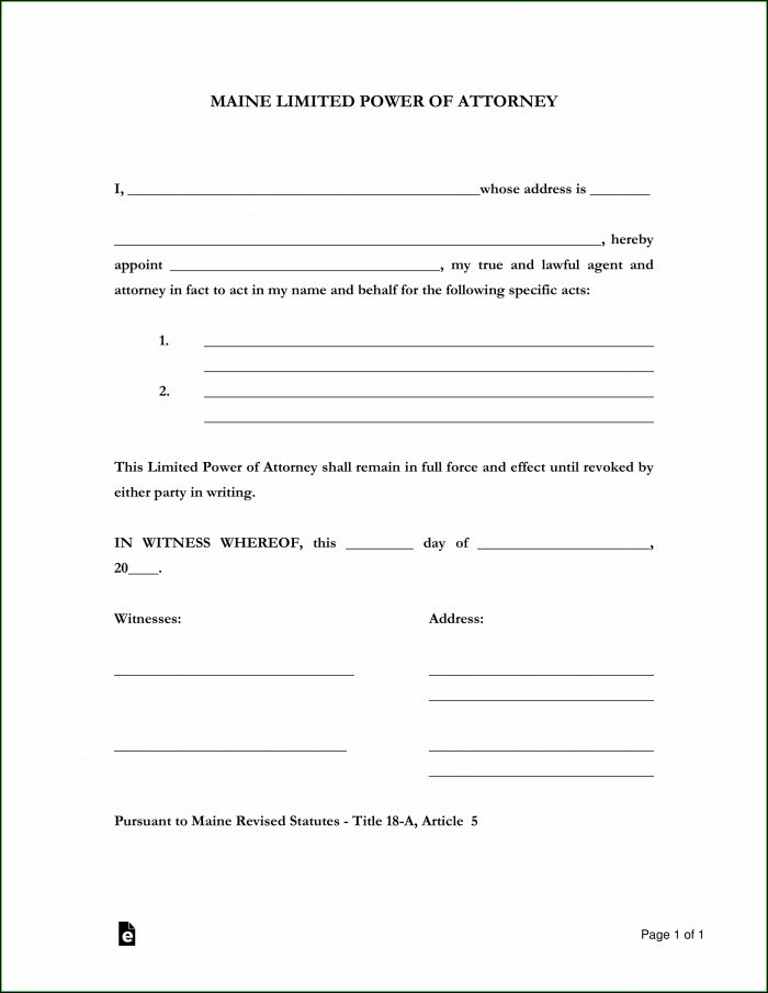 Maine Limited Power Of Attorney Form Maine Limited Power Of Attorney Form