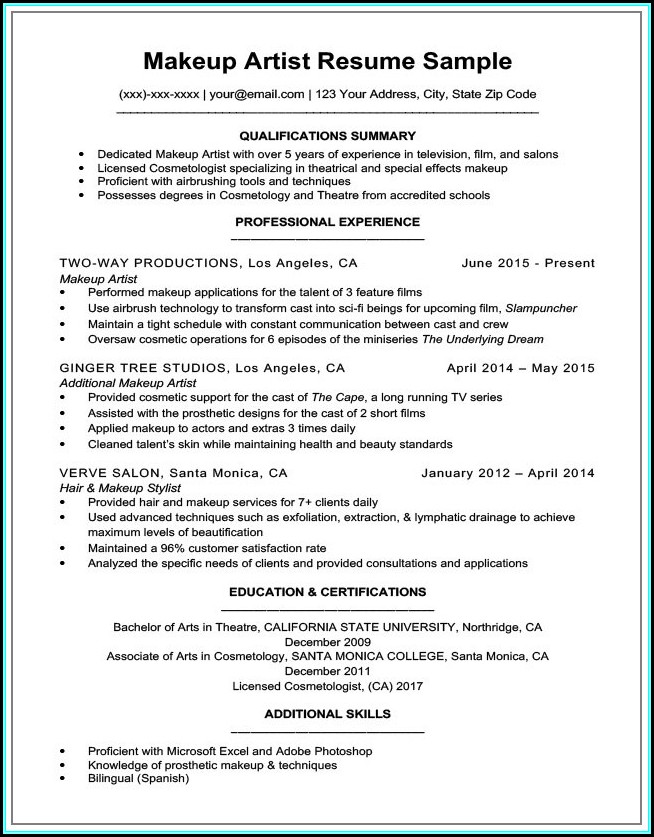Makeup Artist Resume Builder Makeup Artist Resume Builder