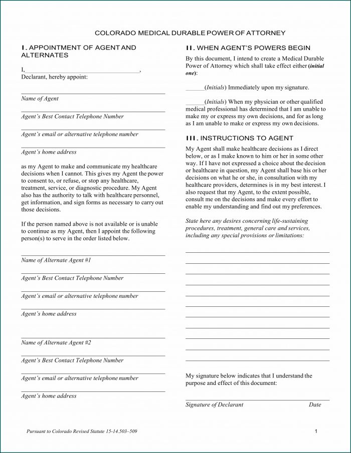 Medical Durable Power Of Attorney Form Colorado Medical Durable Power Of Attorney Form Colorado