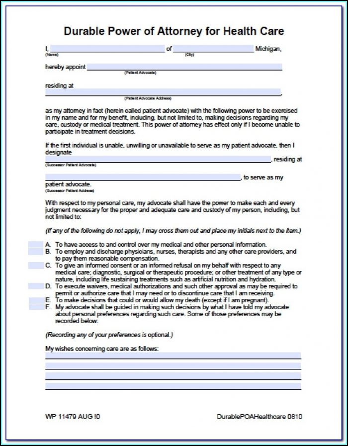 Medical Durable Power Of Attorney Form Michigan Medical Durable Power Of Attorney Form Michigan