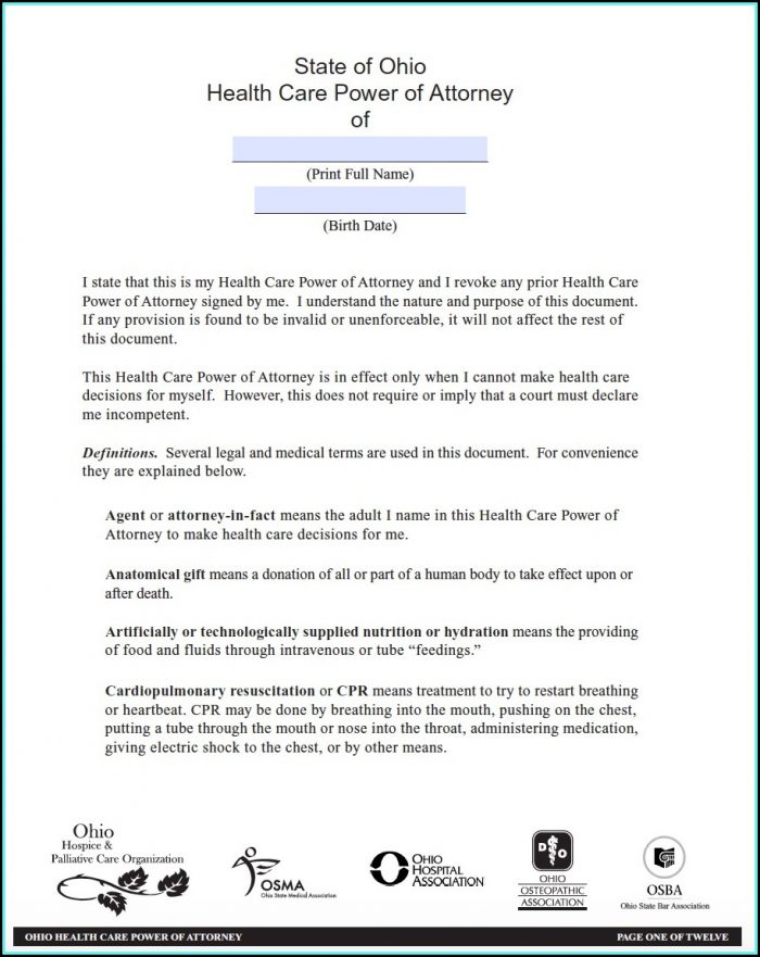 Medical Durable Power Of Attorney Form Ohio Medical Durable Power Of Attorney Form Ohio