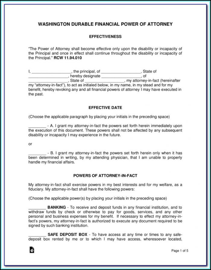 Medical Durable Power Of Attorney Form Washington State Medical Durable Power Of Attorney Form Washington State