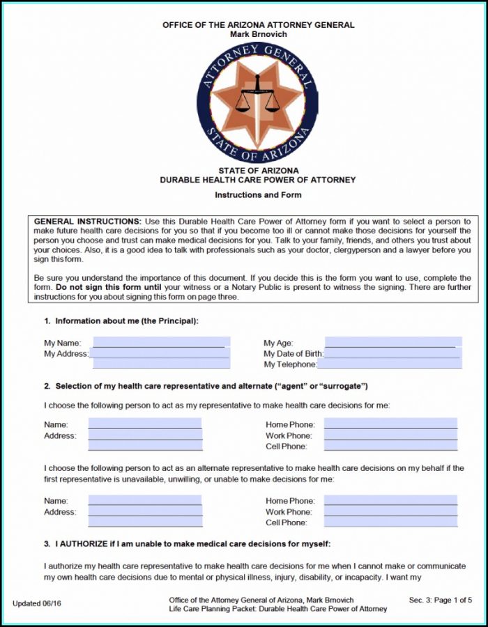Medical Power Of Attorney Form Arizona Medical Power Of Attorney Form Arizona
