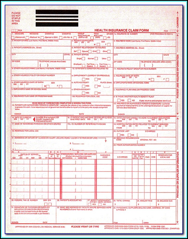 Medicare Billing Form Cms 1500 Medicare Billing Form Cms 1500