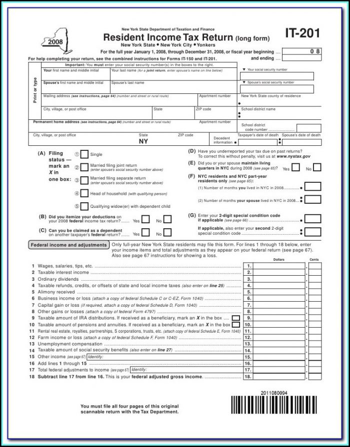 New York State Tax Form It 201 X New York State Tax Form It 201 X
