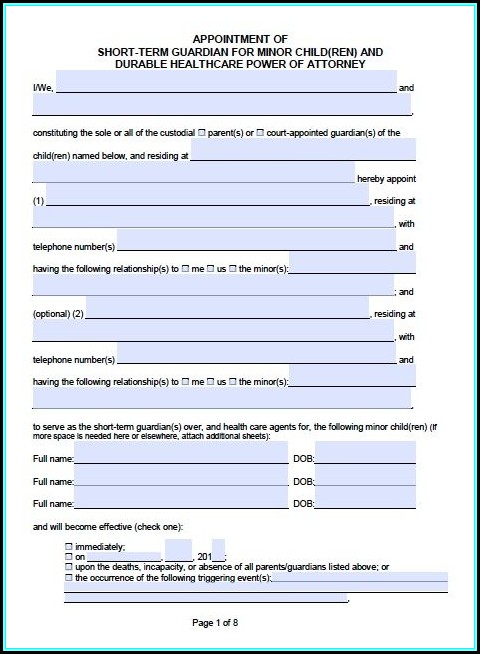 Power Of Attorney Guardianship Form California Power Of Attorney Guardianship Form California