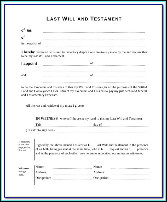 Print Last Will And Testament Form Print Last Will And Testament Form