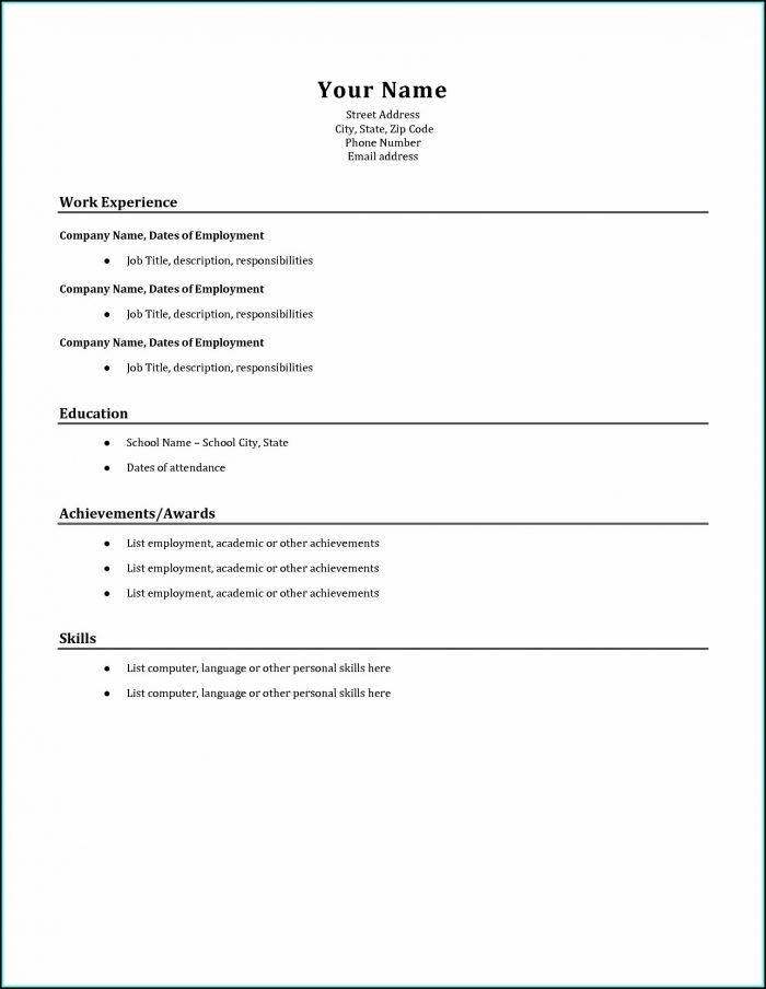 Printable Basic Resume Templates Printable Basic Resume Templates