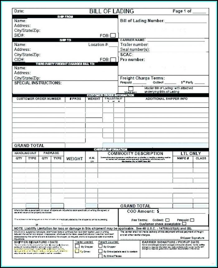 Printable Bill Of Lading Form R&l Printable Bill Of Lading Form R&l