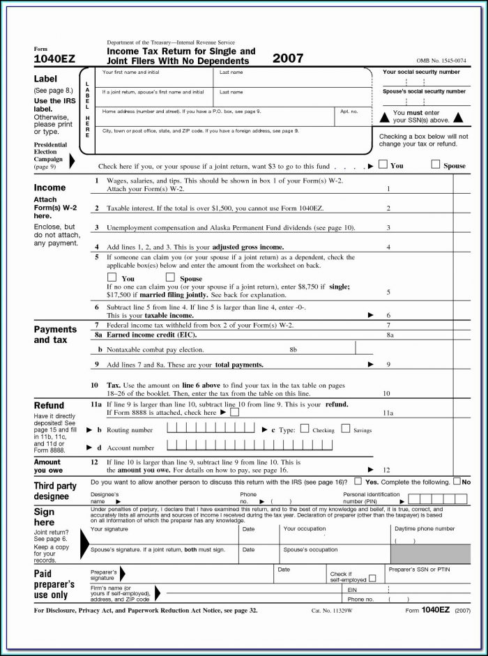 Printable Irs Form 1040ez 2015 Printable Irs Form 1040ez 2015