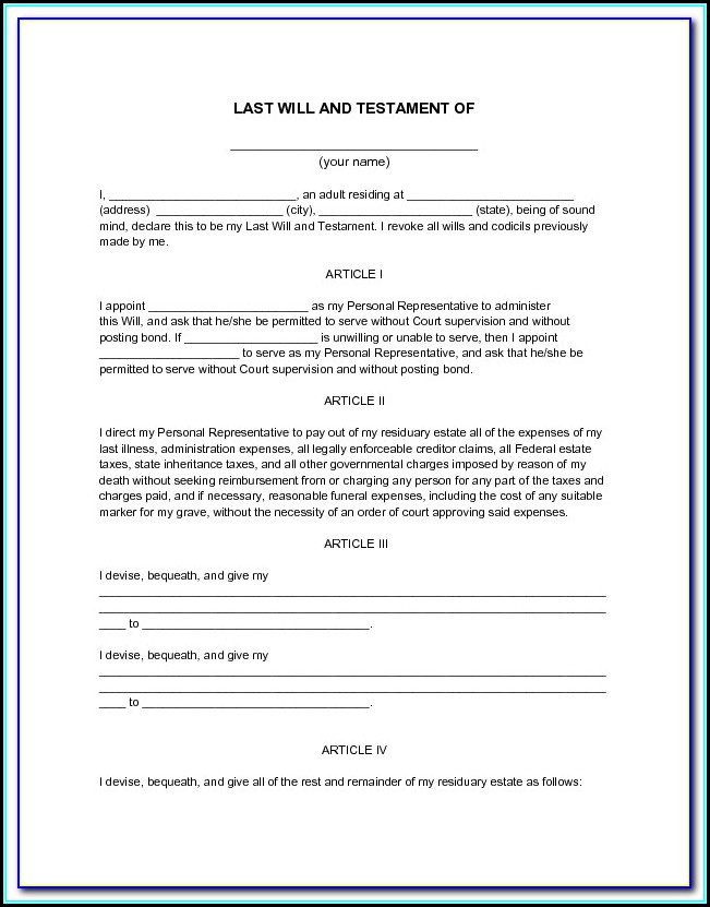 Printable Last Will And Testament Forms Alberta Printable Last Will And Testament Forms Alberta