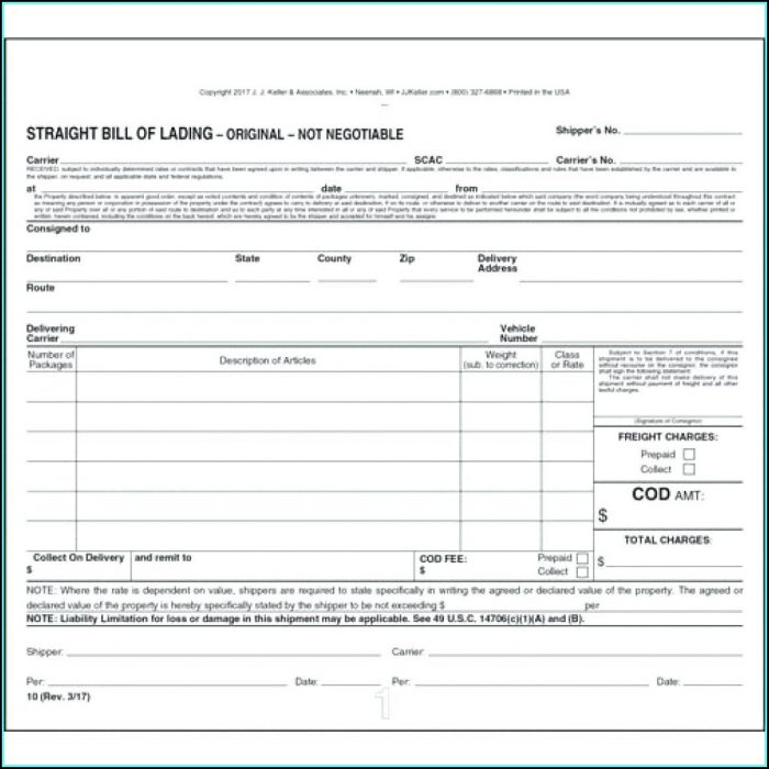 Printable Straight Bill Of Lading Form Printable Straight Bill Of Lading Form