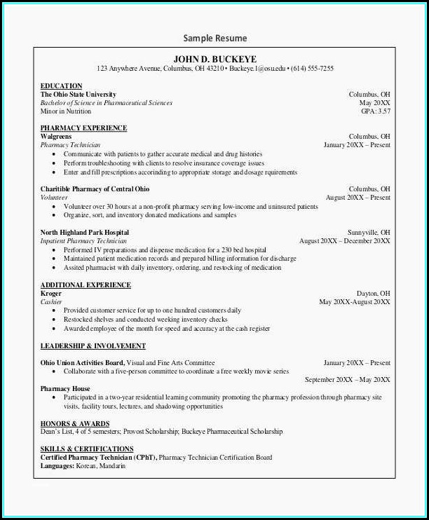Resume For A Pharmacy Technician Resume For A Pharmacy Technician
