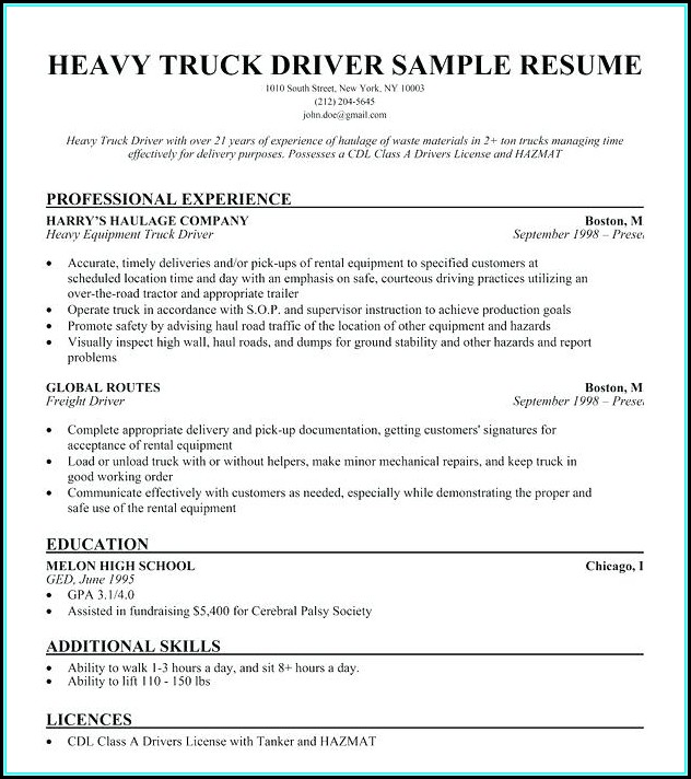 Resume For Cdl Truck Driver Resume For Cdl Truck Driver